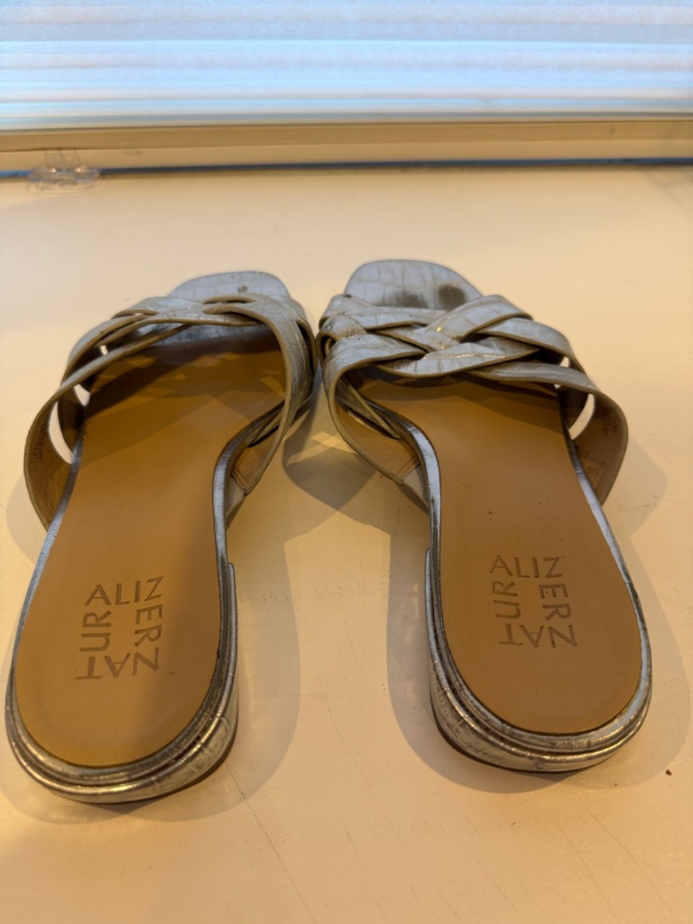 Naturalizer Metallic Silver Woven Slide Sandals - Women's size 10W wide - Picture 3 of 5